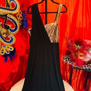 Black evening / cocktail dress with pewter sequins